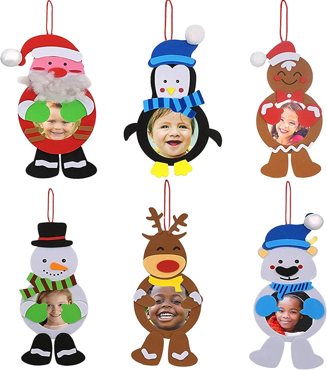4E's Novelty Foam Kids Christmas Picture Frame Ornament Craft Kit, 12 Pack DIY Holiday Art Activity for Children, Self-Adhesive Foam Christmas Tree Ornaments for Kids Ages 3-12, Party Craft Set